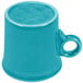 A turquoise Fiesta china mug with a handle.