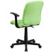 a green office chair with black wheels