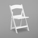 A Flash Furniture white resin folding chair with a slatted seat.