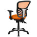 An orange and black Flash Furniture office chair with mesh back.