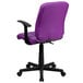 a purple office chair with black wheels