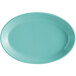 A blue oval Tuxton china platter with a thin rim.