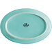 A blue oval Tuxton China platter with a white border.