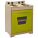 A Whitney Brothers wooden toy stove with a green door.