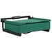 A green cushion on a black frame with a handle.