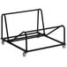 a black metal rack with wheels