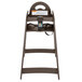 A brown Koala Kare high chair with a seat belt.