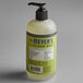 A close-up of a Mrs. Meyer's Lemon Verbena hand soap bottle with a black pump.