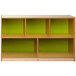 A Whitney Brothers wooden cabinet with electric lime back panels and green trim.