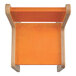 An orange wooden chair with a wooden seat and back.