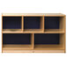 A Whitney Brothers wooden children's cabinet with blue back panels.