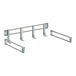 A white metal bar with four metal rods with hooks on the ends.