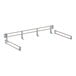 A white metal Cambro shelf rail with metal rods and hooks.