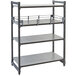 A grey Cambro metal shelf rail kit with three shelves.