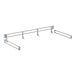 A metal shelf rail with metal rods and hooks.