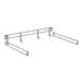 A white metal shelf rail with metal rods on it.