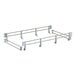 A pair of metal bars with hooks for a metal rack.