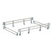 A metal shelf rail with a pair of metal hooks.