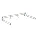 A white metal shelf rail with metal rods on it.