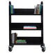 a black bookcase with books on it