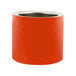 An orange cylinder with a silver rim.