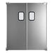 A silver Curtron double aluminum swinging traffic door with black trim.