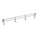 A white metal side rail with four hooks on it.