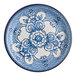An American Metalcraft Isabella melamine bread and butter plate with a blue and white floral design.
