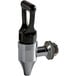 A black and chrome replacement faucet for a coffee chafer urn with a handle.