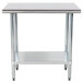 An Advance Tabco stainless steel work table with a galvanized undershelf.