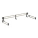 A black metal shelf rail with two metal rods on it.