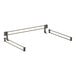 A black and brown metal Cambro shelf rail with two bars and two hooks.