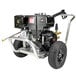 A Simpson black and silver gas powered pressure washer.