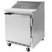 A Beverage-Air stainless steel commercial sandwich prep refrigerator with a door open.