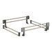 A white metal frame with two metal rods and two metal handles.