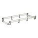 A pair of metal railings for a wire shelf with metal rods.