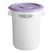 A white Baker's Lane round ingredient storage container with a purple lid.