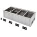 A stainless steel Vollrath drop-in hot food well with four rectangular containers.