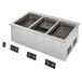 a metal tray with two black holes