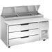 A Beverage-Air stainless steel 3 drawer pizza prep table.