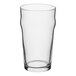 An Arcoroc English pub glass with a curved rim.