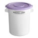 A white Baker's Lane ingredient storage bin with a purple lid.