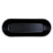 A black oval bowl with a silver rim.