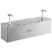 A stainless steel Nemco condiment bar with two pumps and a pan.