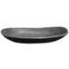 A black oval melamine serving bowl with a grey rim.
