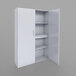 A Whitney White melamine cabinet with open doors and shelves.