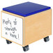 A Whitney Brothers wooden mobile bin with white board on wheels.