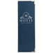 A blue leather H. Risch, Inc. Seville menu cover with silver corners and customizable silver text.
