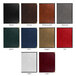 A collection of H. Risch, Inc. Seville menu covers in different leather colors with black, white, and brown surfaces.