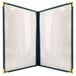 A close-up of a customizable Seville menu cover with metal corners.